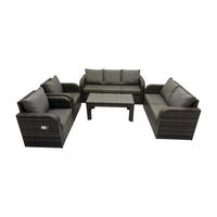 GARTENMÖBEL SET mit Sofa Polyrattan 7-Sitzer Dunkelgrau - Dunkelgrau/Grau, Glas/Kunststoff - Fimous