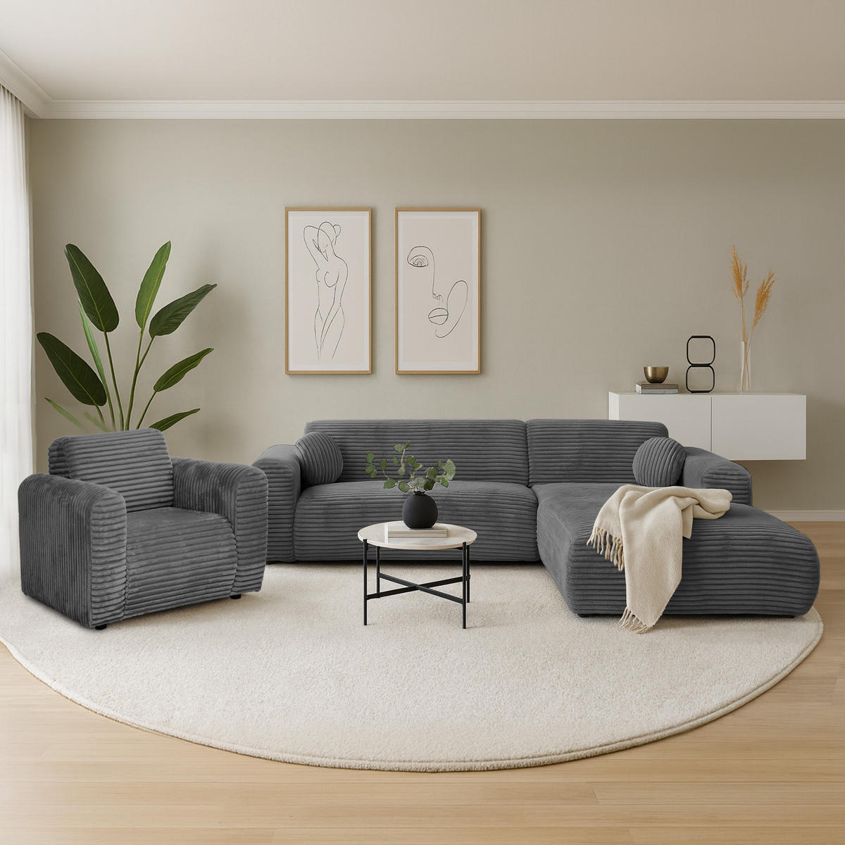 ECKSOFA Puerto, ohne Schlaffunktion, Dunkelgrau, rechts - Dunkelgrau/Schwarz, Textil (269/170cm) - Beautysofa