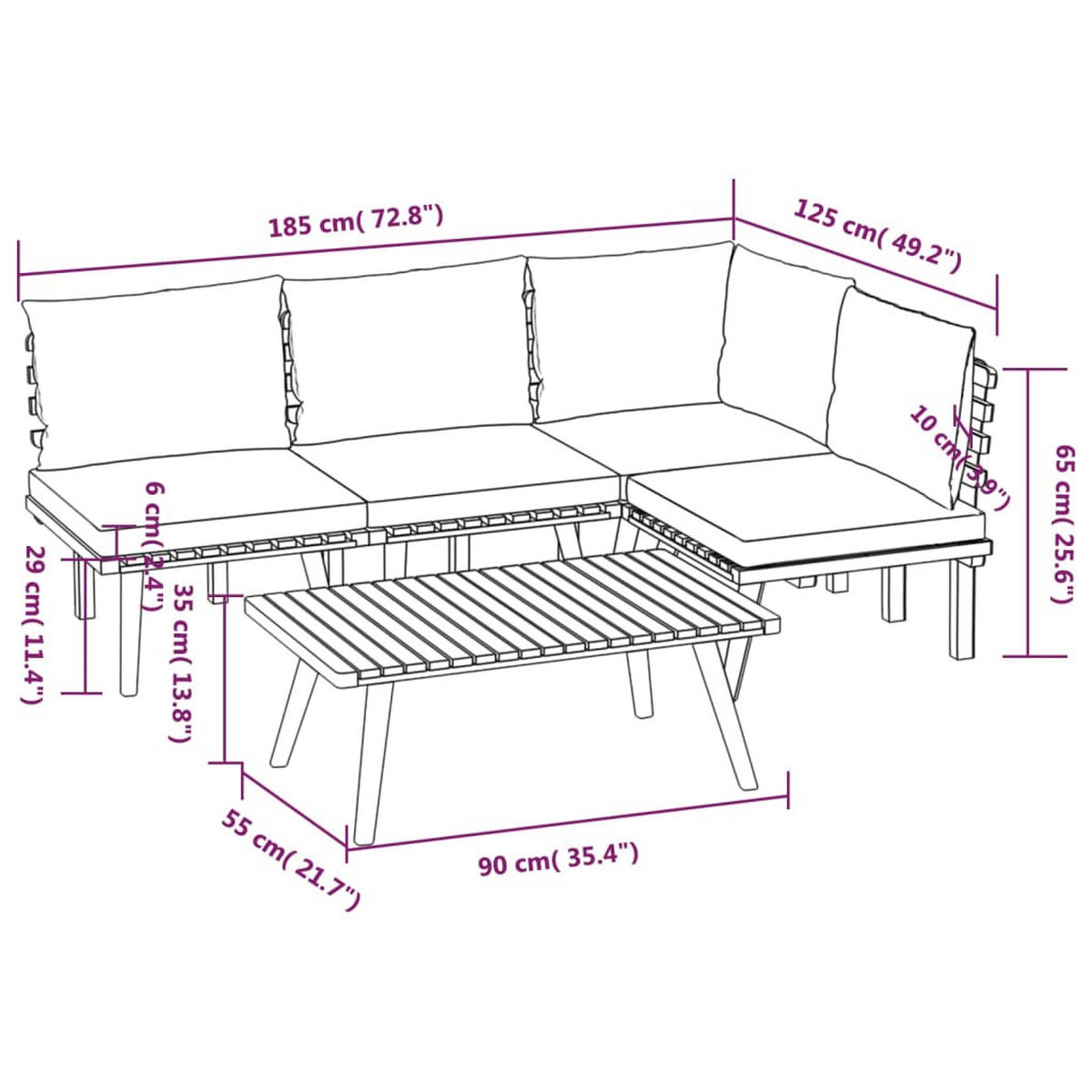 GARTEN-LOUNGE-SET 5-teilig Mit Kissen Massivholz Akazie - Dunkelgrau/Braun, Holz/Textil - vidaXL