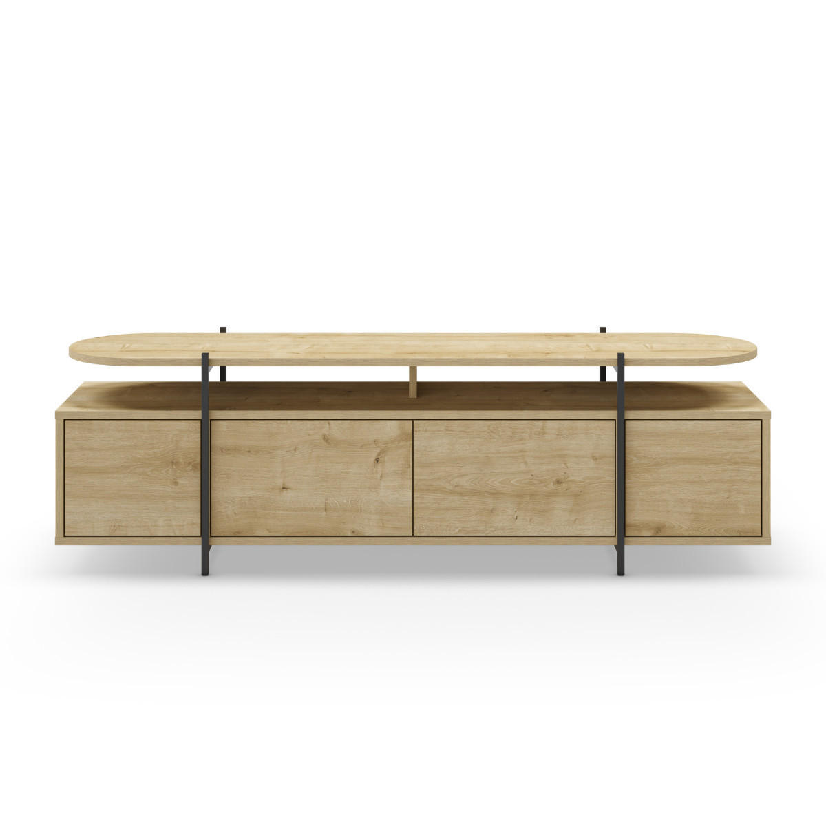 TV-MÖBEL mit 4 Türen und Metallfüßen L160 cm - Hinoa - Eichefarben, Holzwerkstoff (38.5/48/160cm) - Calicosy