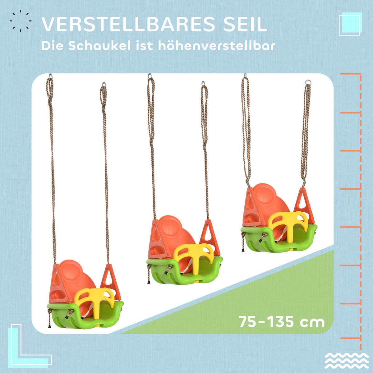 KINDERSCHAUKEL - Multicolor, Kunststoff (34/48cm) - Outsunny