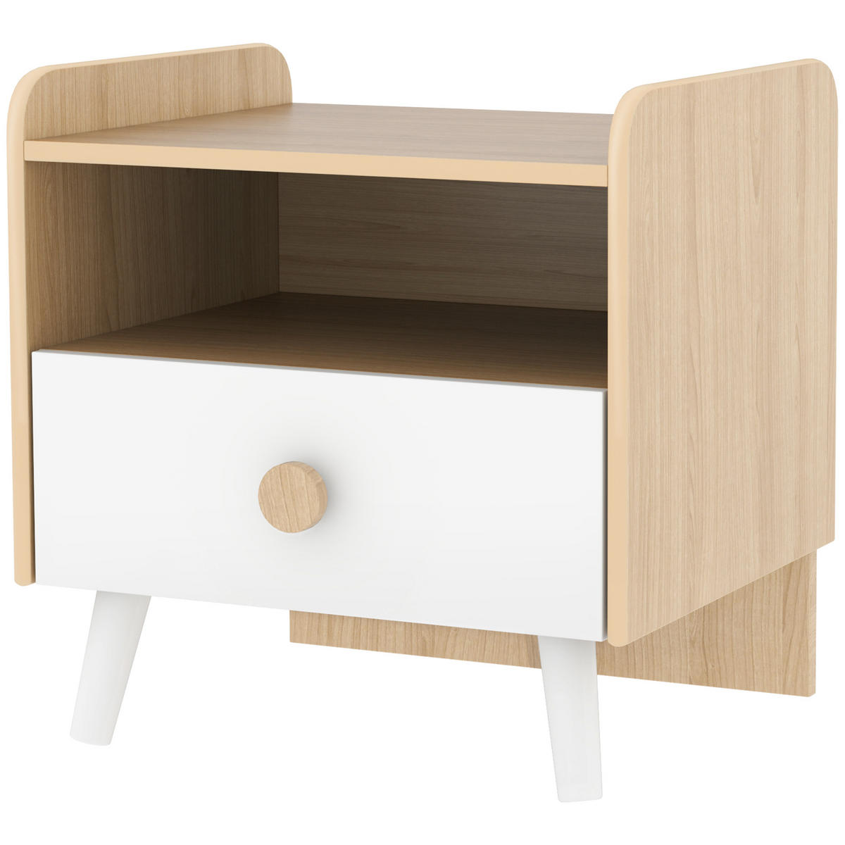 NACHTTISCH DE-18633 mit Schublade, offenem Fach Naturholz - Weiß, Holzwerkstoff (32.5/40/40cm) - ComfortXL