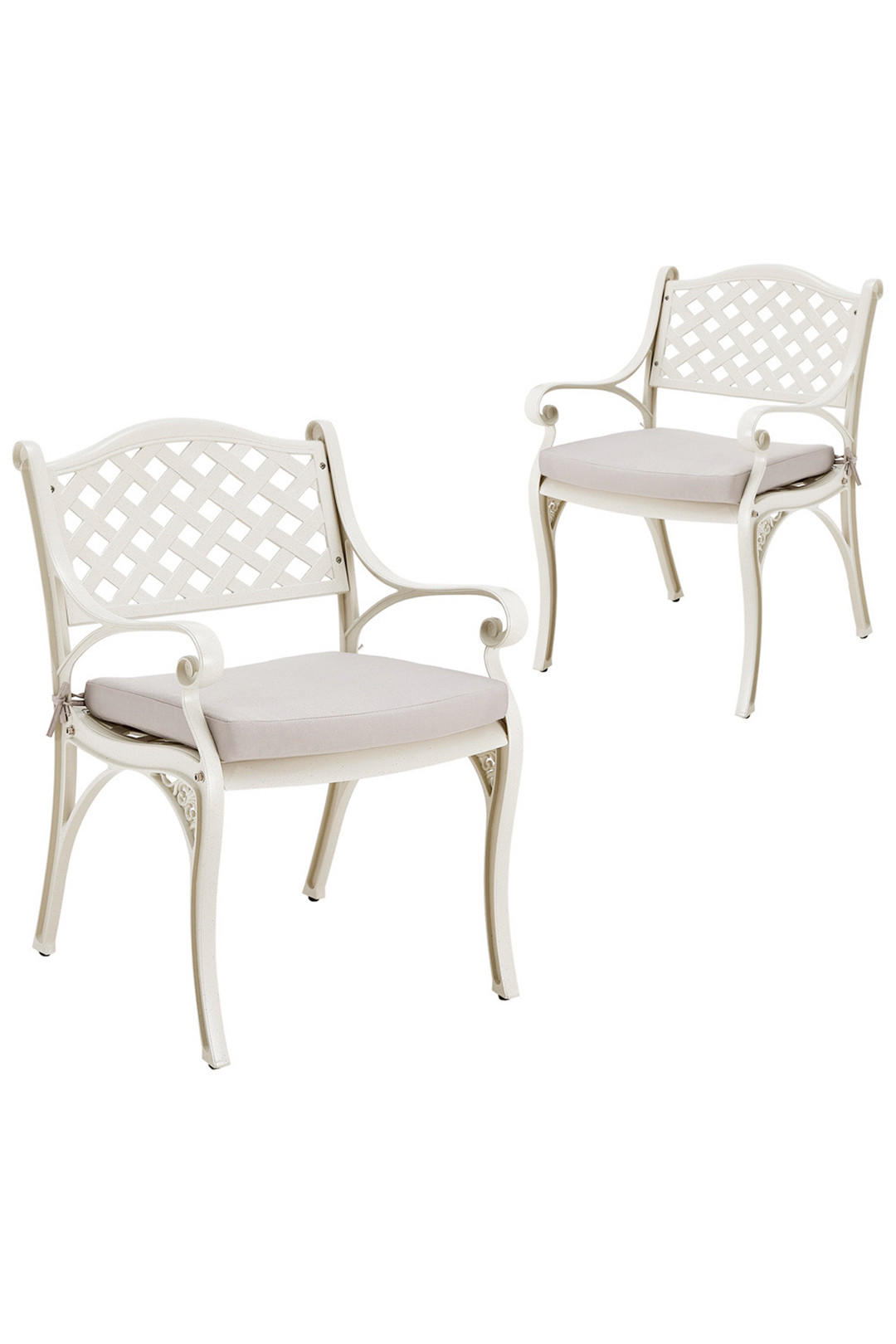 GARTENSTUHL 2er-Set aus Aluguss in Creme Einfache Montage Leicht zu reinigen 56 cm B x 55 cm T x 82,5 cm H - Creme, Metall (56/82.5/55cm) - Livingandhome