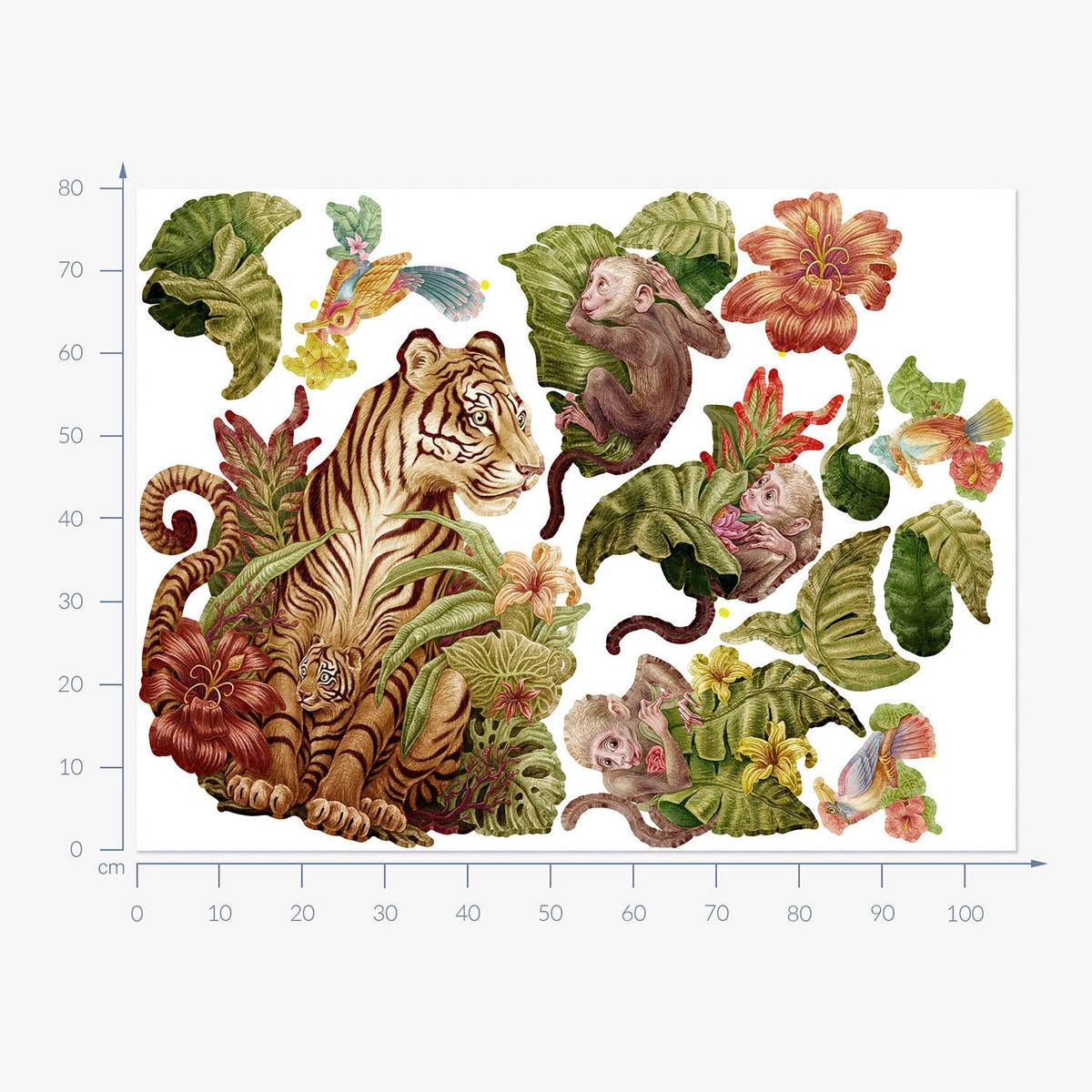 WANDAUFKLEBER 80x106cm - Dschungelsafari - Multicolor, Kunststoff (80/106/0.1cm) - Wallfluent