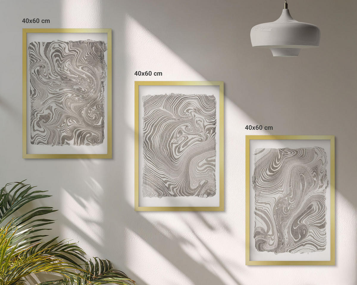 BILDER SET 3er Set - 40x60 cm Goldrahmen - Moderne Formen Malerei - Goldfarben, Kunststoff (40/60cm) - TULUP