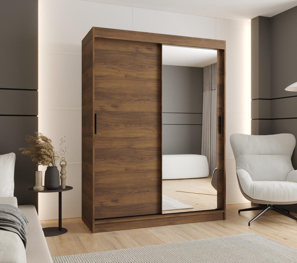 ŠATNÍ skříň s posuvnými dveřmi 200/150/62 2dveřová - černá/hnědá, dřevo/plast (150/200/62cm)