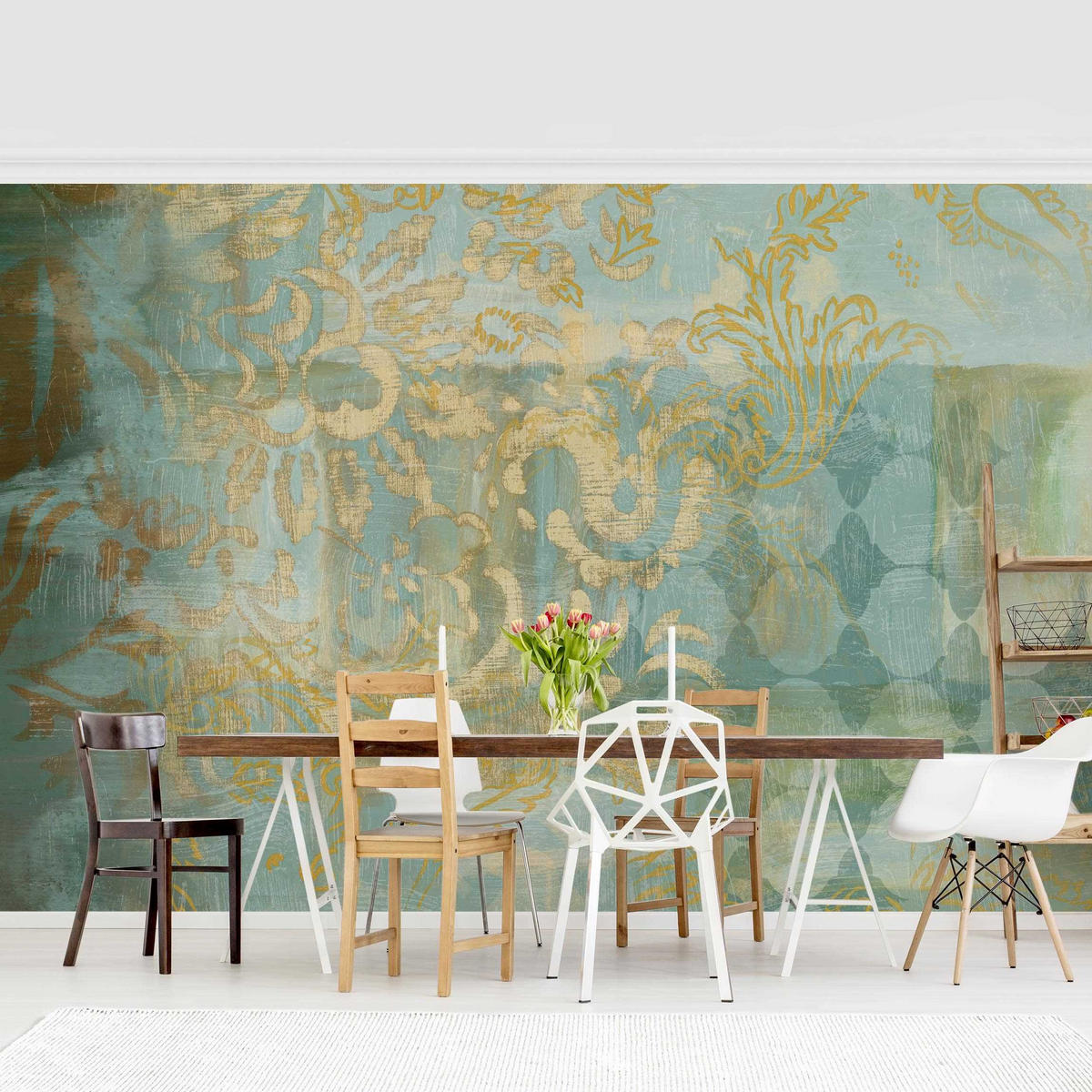 FOTOTAPETE Marokkanische Collage in Gold und Türkis 336/225 cm - Goldfarben, Papier (336/225cm) - Bilderwelten