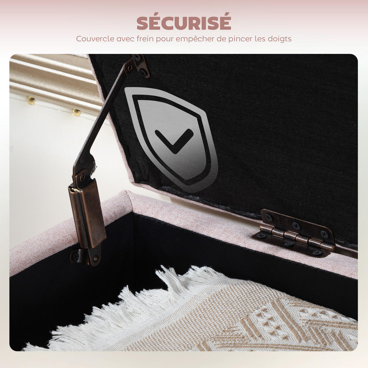 TRUHENBANK DE-16443 skandinavisch mit abnehmbarem Deckel Rosa - Pink, Textil (110/45/39cm) - ComfortXL