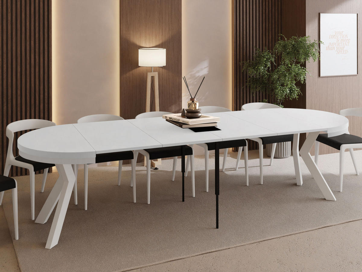 ESSTISCH Savio Weiß Neo rund ausziehbar verlängerbar XXL, Weiß 100-300/100/77 cm - Weiß, Holz/Holzwerkstoff (100/100/77cm) - WFL GROUP