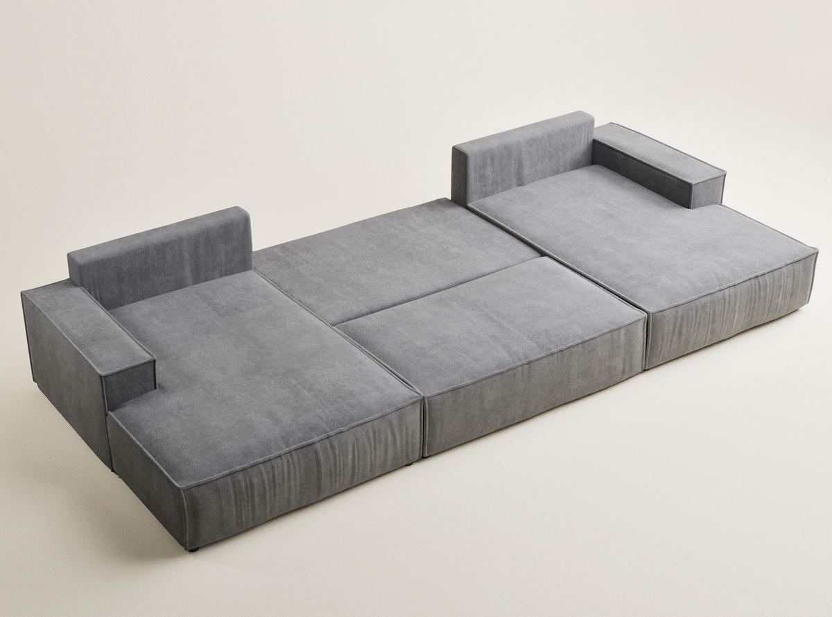 WOHNLANDSCHAFT Kyoto Grau Webstoff - Schwarz/Grau, Holz/Holzwerkstoff (398/70/148cm) - Maison de Reve