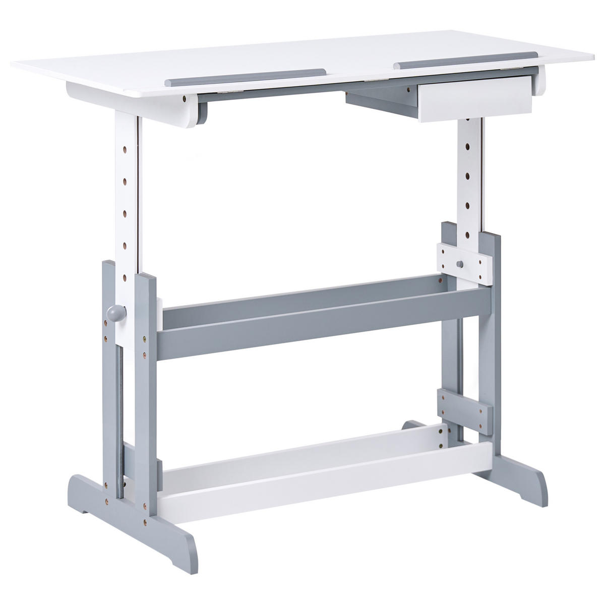 SCHREIBTISCH manuell höhenverstellbar 110/53 cm Weiß Nannup - Hellgrau/Weiß, Holzwerkstoff (53/110/63cm) - Beliani