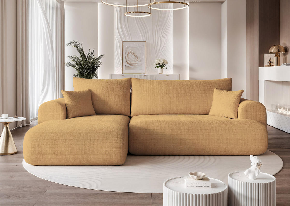 ECKSOFA BLOOM mit Schlaffunktion und Bettkasten Gelb - Gelb, Holzwerkstoff/Kunststoff (263/150cm) - Idohome