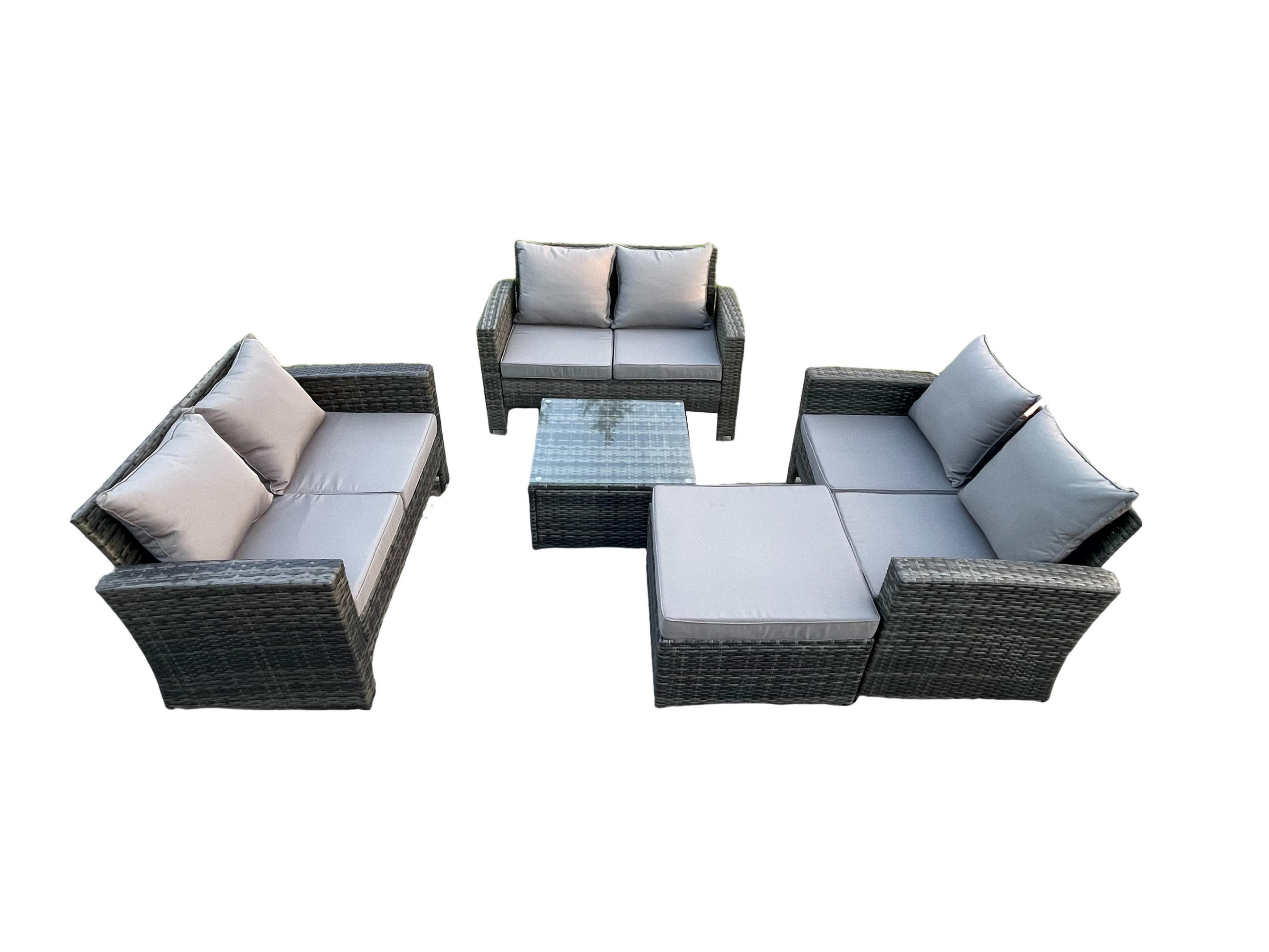 GARTENSOFA Hohe Rückenlehne Polyrattan Dunkelgrau 7-Sitzer - Dunkelgrau, Metall - Fimous