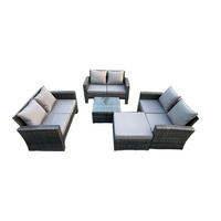 GARTENSOFA Hohe Rückenlehne Polyrattan Dunkelgrau 7-Sitzer - Dunkelgrau, Metall - Fimous