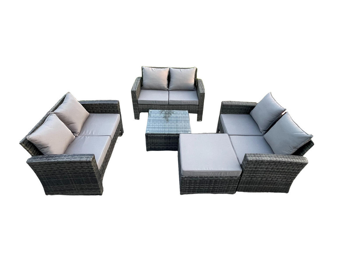 GARTENSOFA Hohe Rückenlehne Polyrattan Dunkelgrau 7-Sitzer - Dunkelgrau, Metall - Fimous