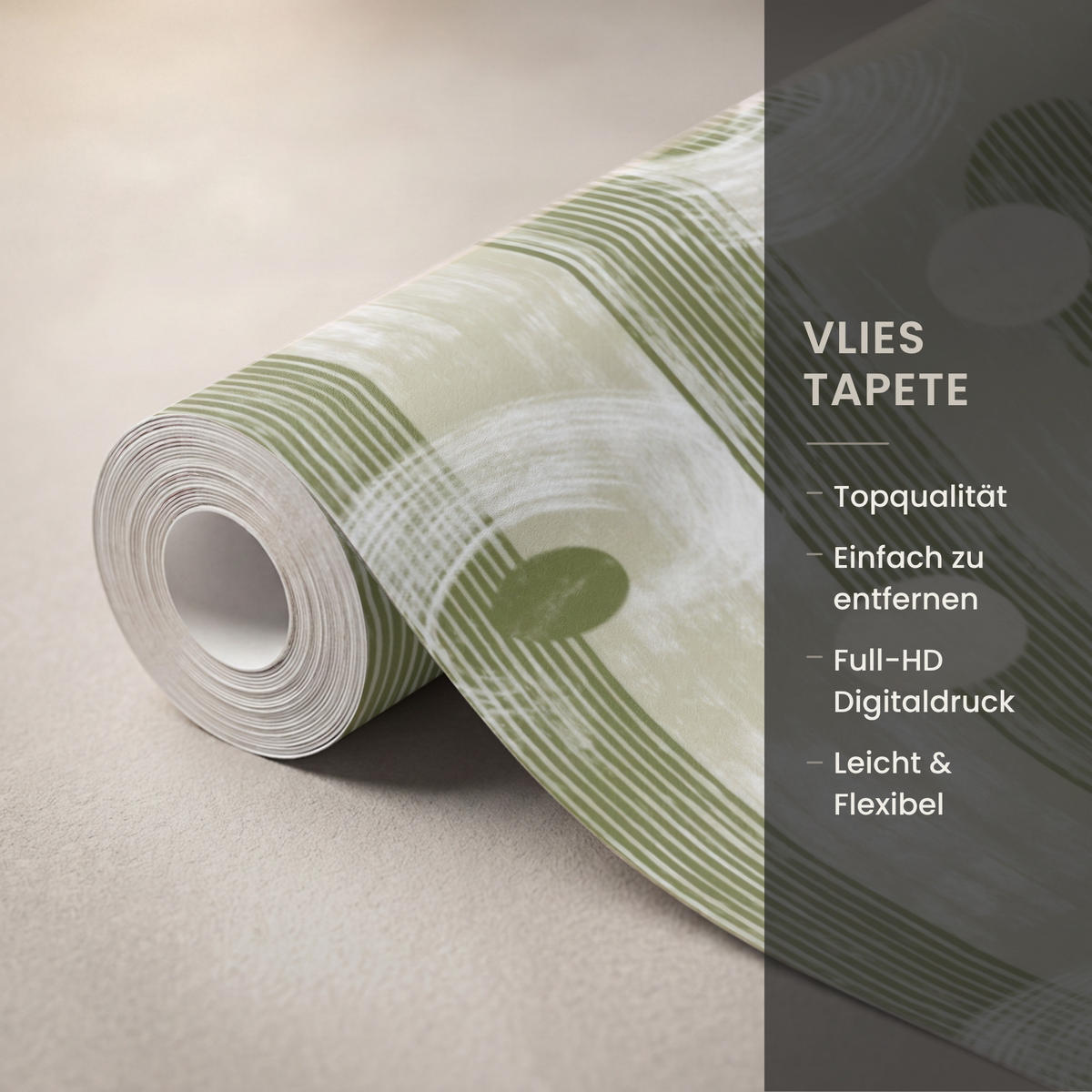 TAPETE - Künstlerisch - Modern - Grün - 100x280 cm - Olivgrün, Papier (100/280cm) - OnlyWow