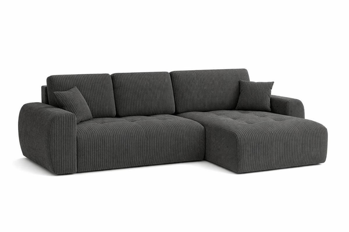 ECKSOFA Mit Schlaffunktion Und Bettkasten L-Form Ivo XL, Cordstoff Poso, Grau, Rechts - Grau, Holz (280/142cm) - Kaiser Möbel