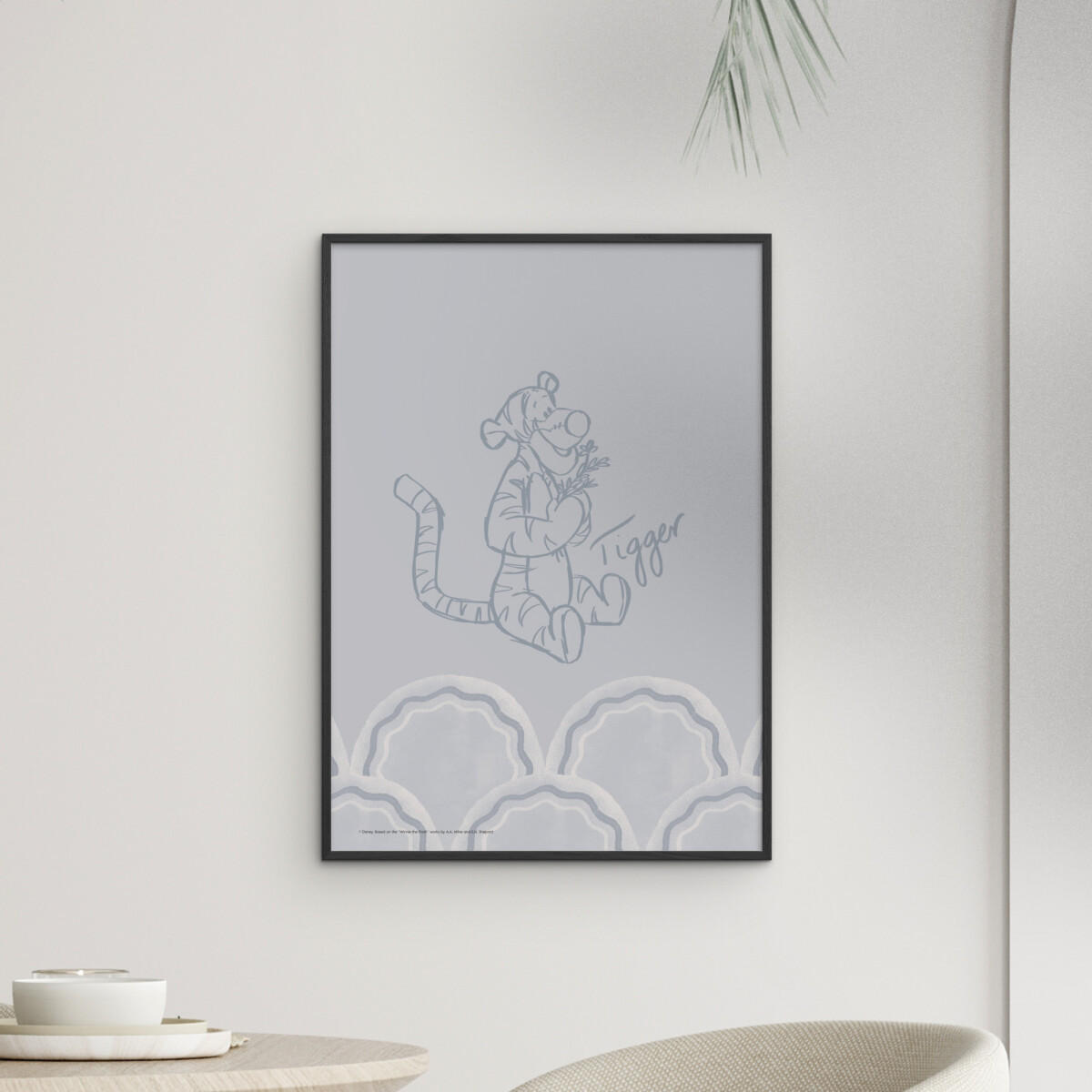 POSTER mit Rahmen Disney - Disney's Tigger Cloudy Blue Sketch - Blau/Schwarz, Holz/Papier (50/70cm) - Poster&Frame