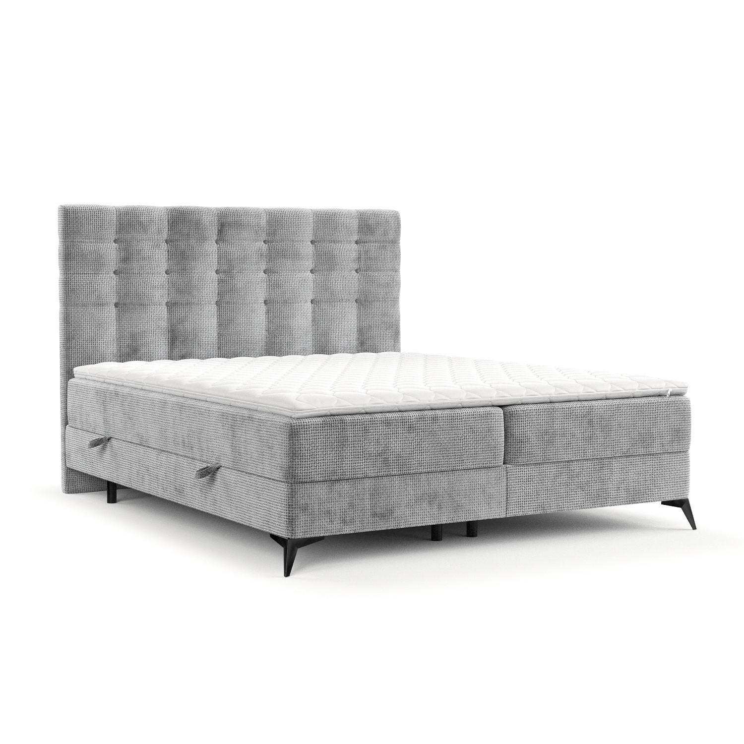 BOXBETT Niro 200/200 cm Hellgrau im Bonita Stoff - Hellgrau/Schwarz, Holz/Holzwerkstoff (200/200cm) - AltaBeds