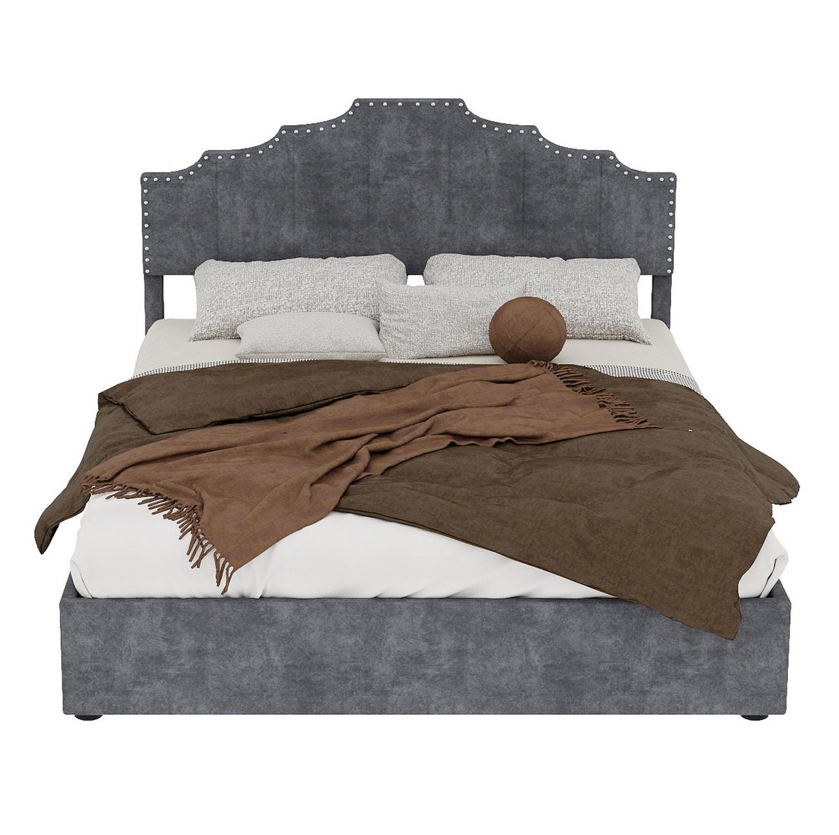 POLSTERBETT 140/200 cm mit Matratze, geometrischem Kopfteil und Bettkasten, Grau - Grau, Textil (140/200cm) - Redom