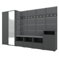 GARDEROBE NELA XII 300 cm (Modulare Flurmöbel Graphit mit Spiegel & Sitzpolster Dunkelgrau 15 Gigantisches Set) - Dunkelgrau/Silberfarben, Holz/Holzwerkstoff (300/187/40cm) - Ravio