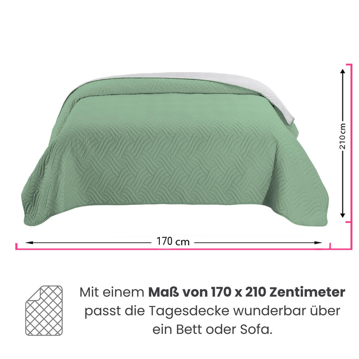 TAGESDECKE Wende-Design grün 170/210 cm Duo-Color - Grün, Textil (170/210cm) - wometo