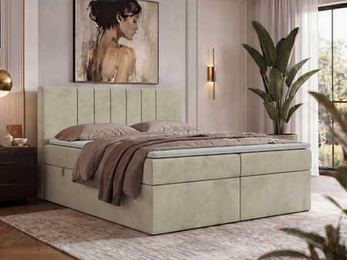 POSTEL BOXSPRING INERO 200/200 - Béžová Samet - Topper Visco - H3 - černá/béžová, textil/plast (200/200cm) - MKS