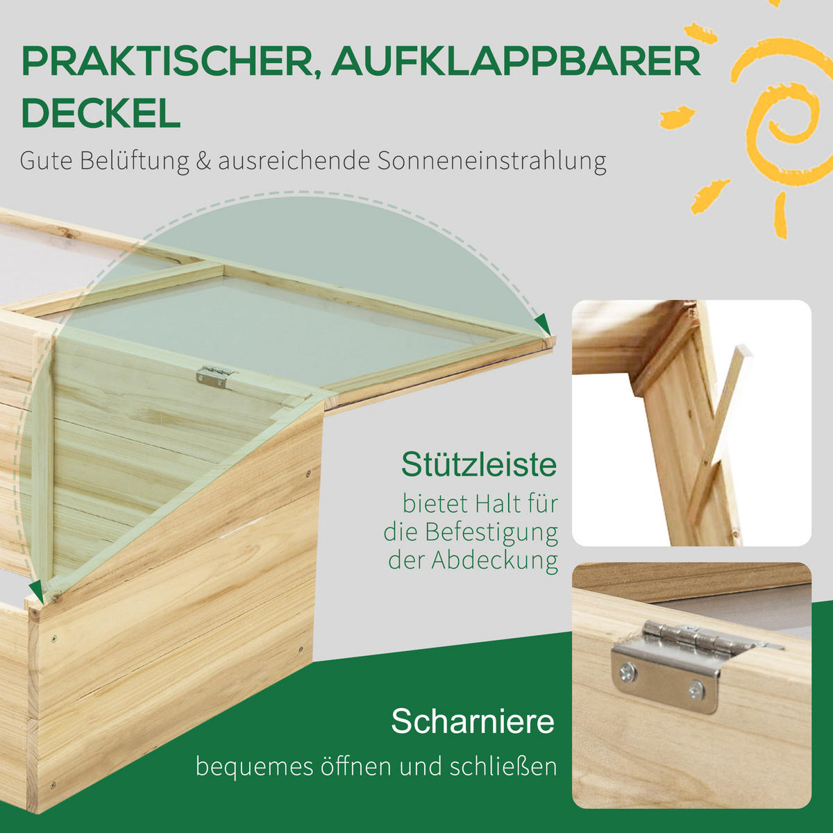 GEWÄCHSHAUS 100/35/50 cm Natur aus Holz mit schrägem Dach - Naturfarben, Holz (50/35/100cm) - OKMYHOME
