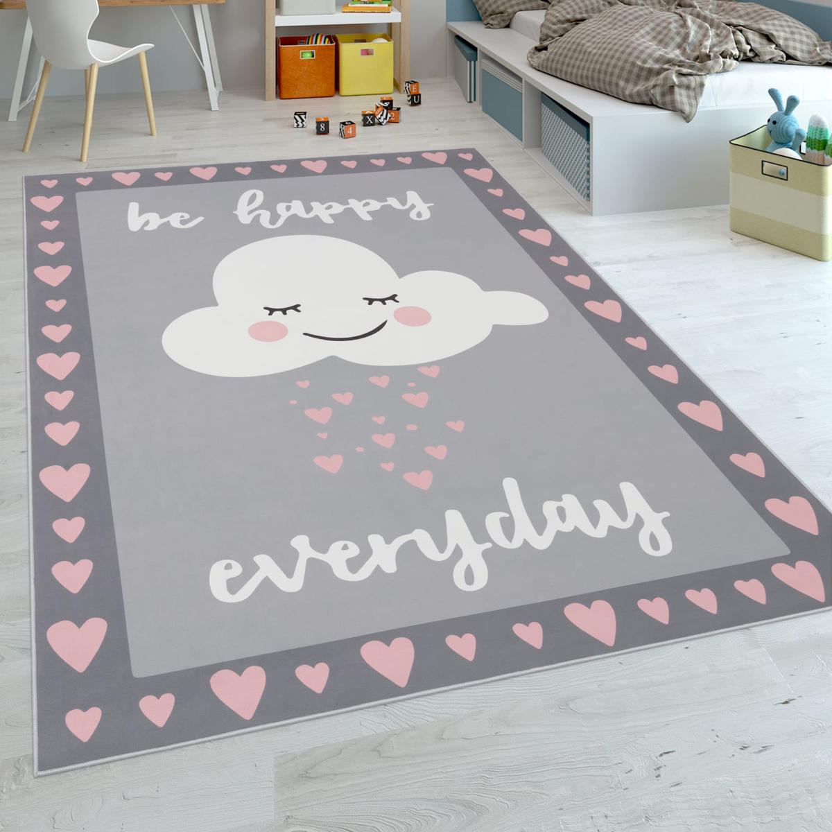 KINDERTEPPICH Herzen-Wolke Kinderzimmer schmutzabweisend Pink Rechteckig 140x200 - Rosa, Textil (140/200cm) - KADIMA DESIGN