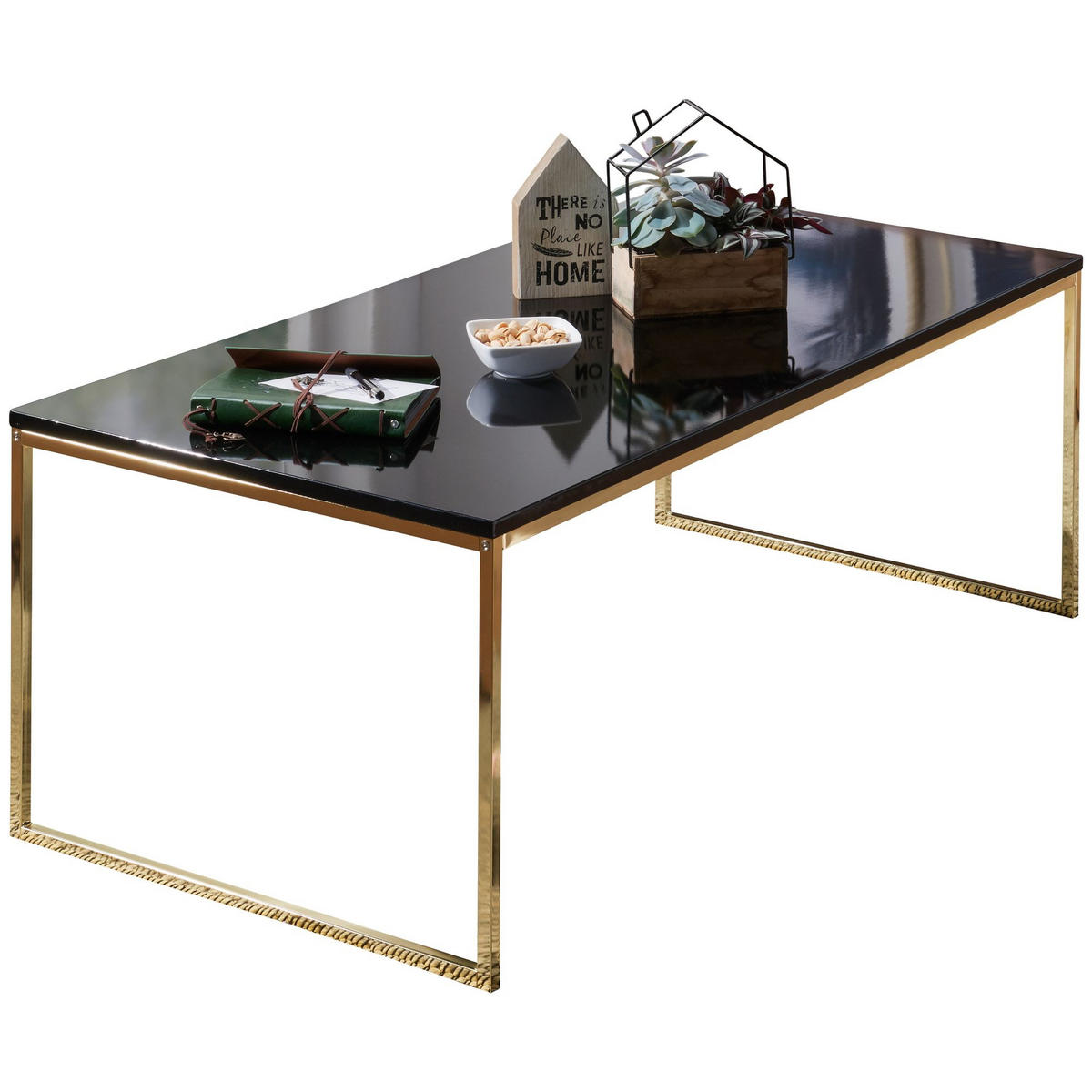 COUCHTISCH RIVA, Schwarz, Metall und Holz, Filigrane Beine, Maße 120x45x60 cm - Goldfarben/Schwarz, Holz/Metall (60/120/45cm) - KADIMA DESIGN
