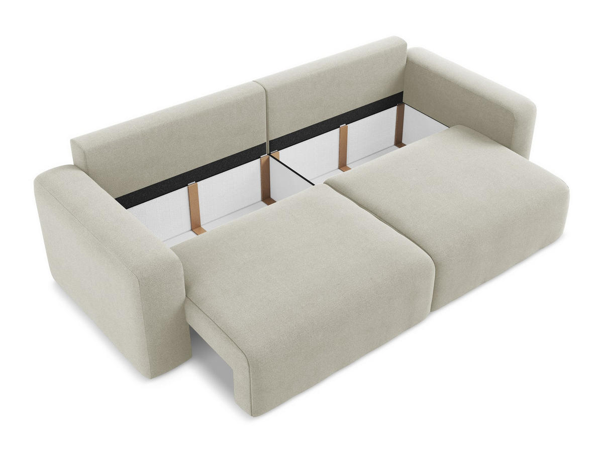 3-SITZER SOFA mit Schlaffunktion Strukturstoff Stoff Beige - Beige/Creme, Kunststoff/Textil (244/79/102cm) - Makamii