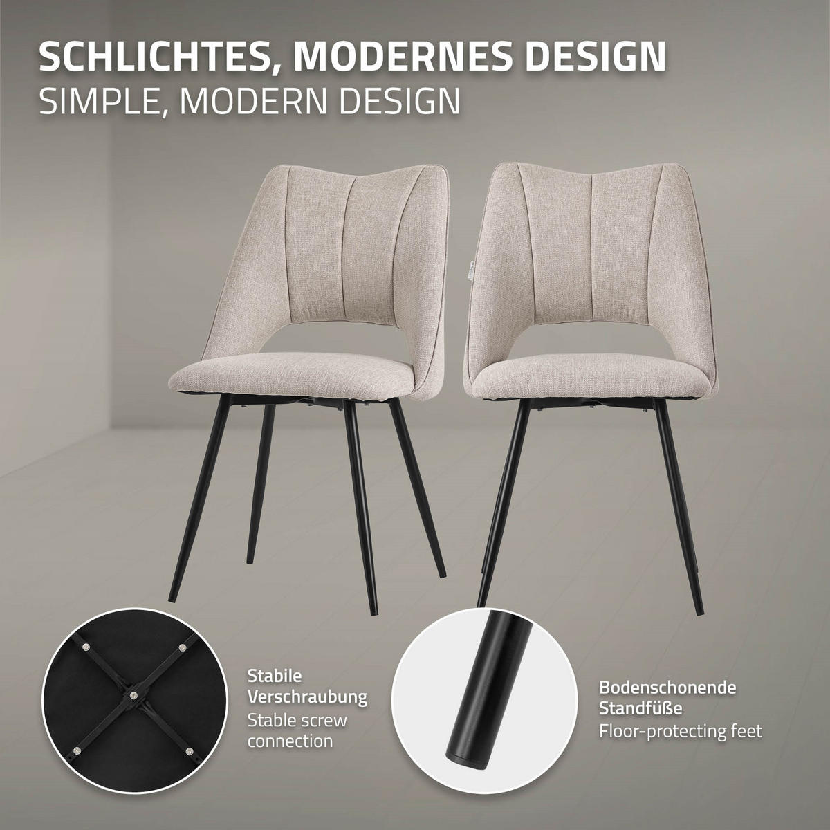 ESSZIMMERSTUHL Beige 4er Set - Beige/Schwarz, Textil/Metall (53/89/57cm) - ML-DESIGN