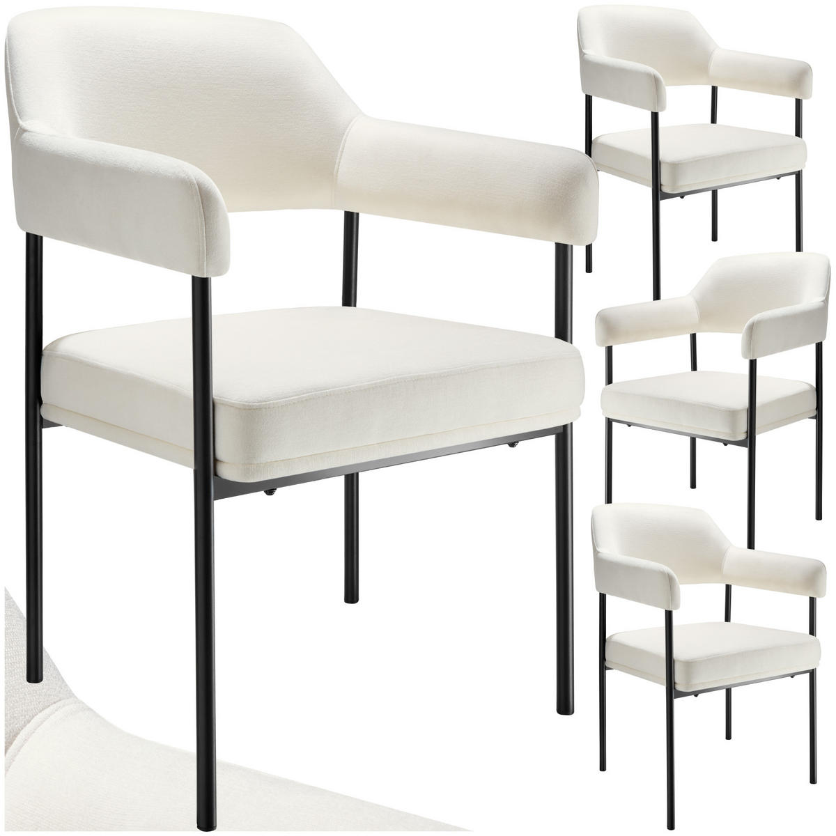 ARMLEHNSTUHL 4er Set Doé 58 x 62 x 85 cm Webstoff off-white/schwarz - Schwarz/Weiß, Textil (58/85/62cm) - tectake