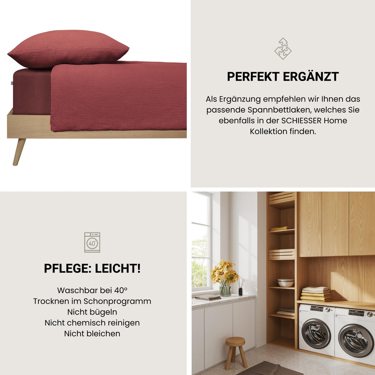 BETTWÄSCHESET Molly - Musselin - 2-teilig - 135 x 200 cm - Rosenholz - Rotbraun, Textil (135/200cm) - SCHIESSER