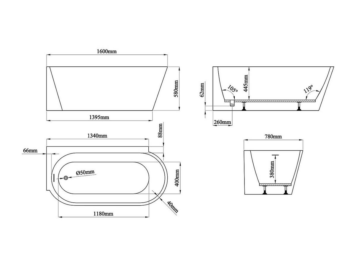 BADEWANNE (Standard) - 1 Person - Acryl - Weiß - - Weiß, Kunststoff (160/58/78cm) - Vente-Unique
