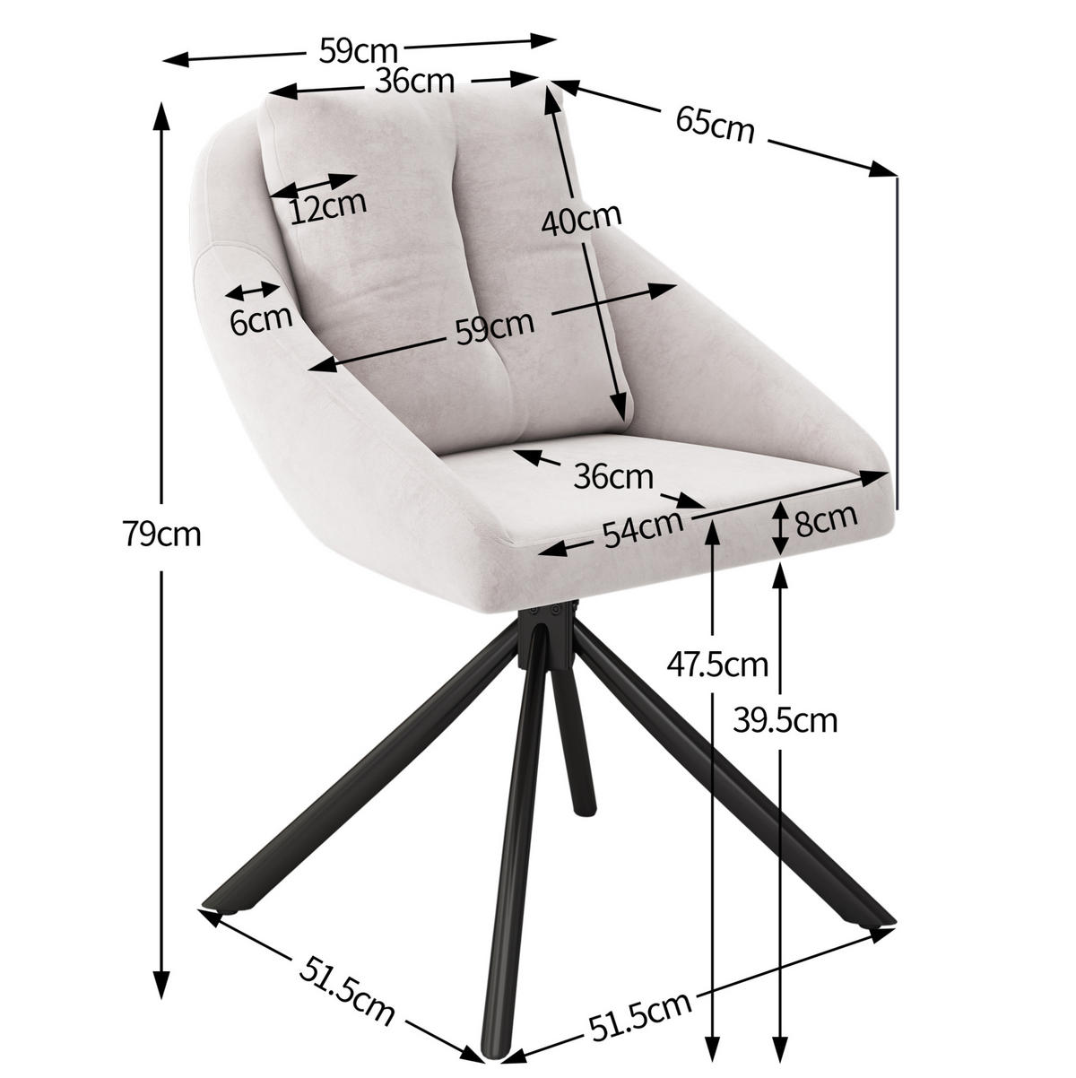 DREHSTUHL 2er-Set Beige aus Samt mit Rollen - Beige, Metall (62.23/49.53/72.39cm) - OKMYHOME