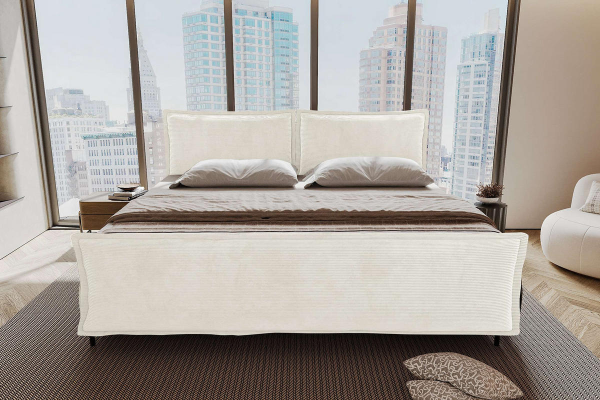 FAMILIENBETT BOXSPRINGBETT VERO PLUS Cordstoff Creme 240/200 cm - Creme/Schwarz, Holzwerkstoff/Textil (240/200cm) - 99rooms