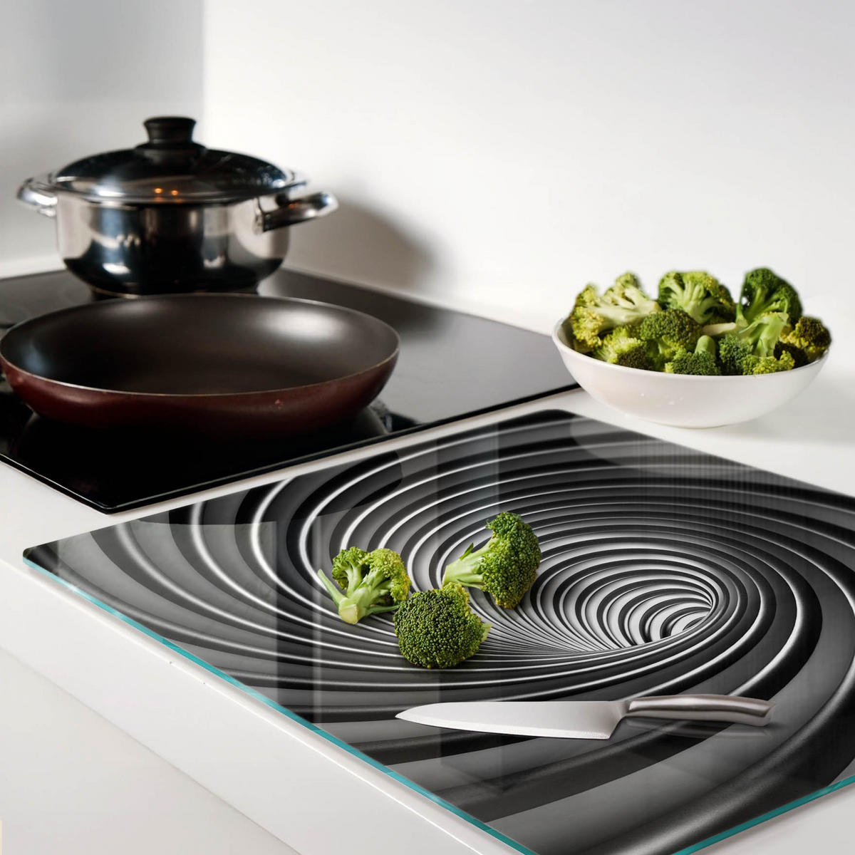 GLASPLATTE 60x52 cm Abstrakter Wirbel - Grau, Glas (60/0.4/52cm) - TULUP