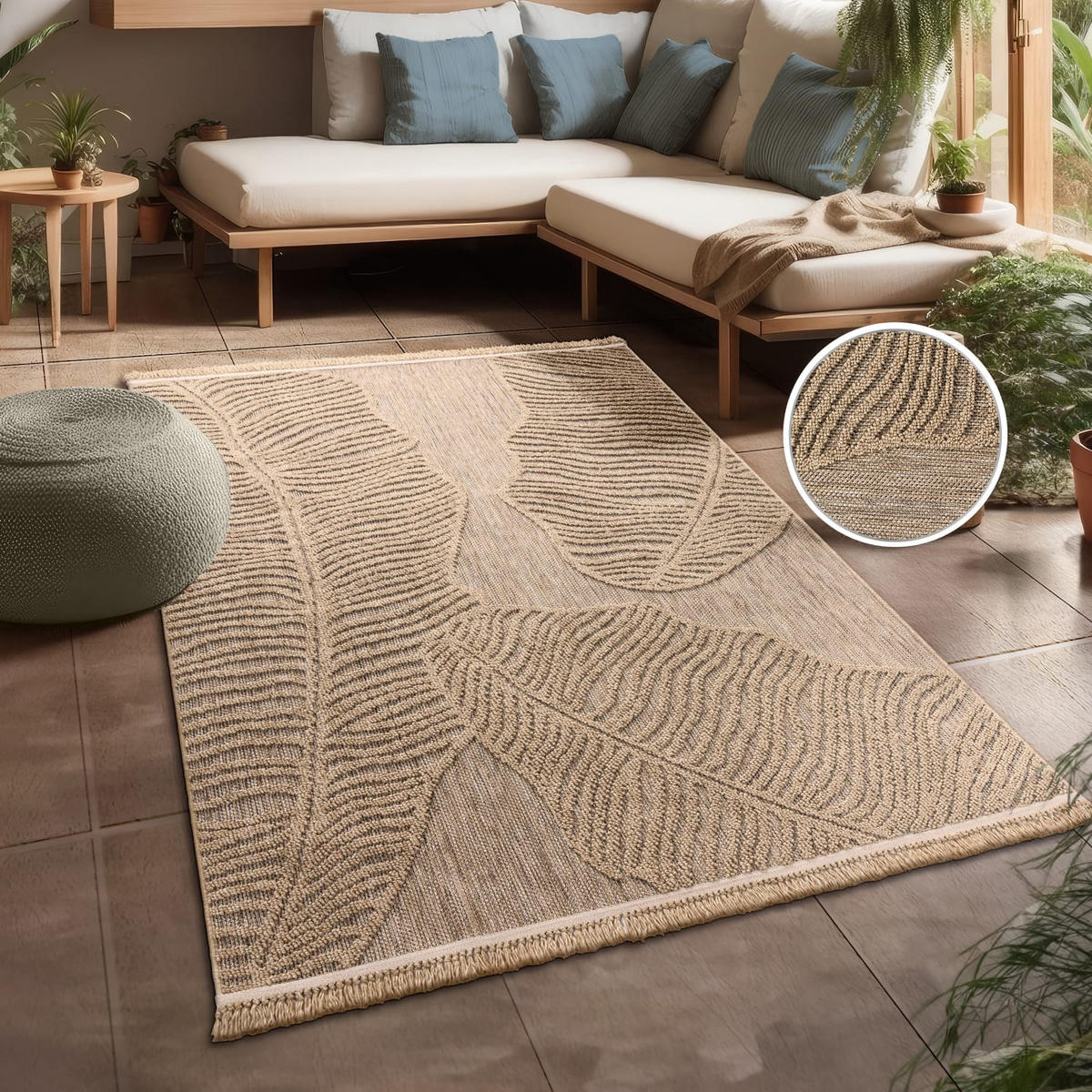 TEPPICH Outdoor Natur Balkon, Terrasse schmutzabweisend Beige Rechteckig 120x160 - Beige, Textil (120/160cm) - KADIMA DESIGN