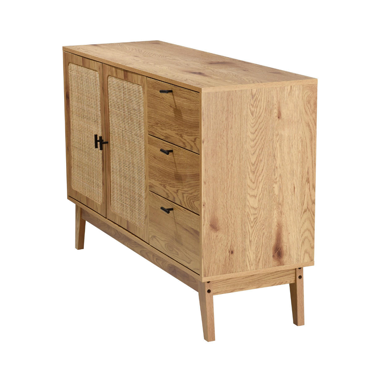 SIDEBOARD mit 2 Türen und 3 Schubladen mit Rattan-Fronten 40/80/120 cm - Eschefarben, Holzwerkstoff (40/80/46cm) - Calicosy