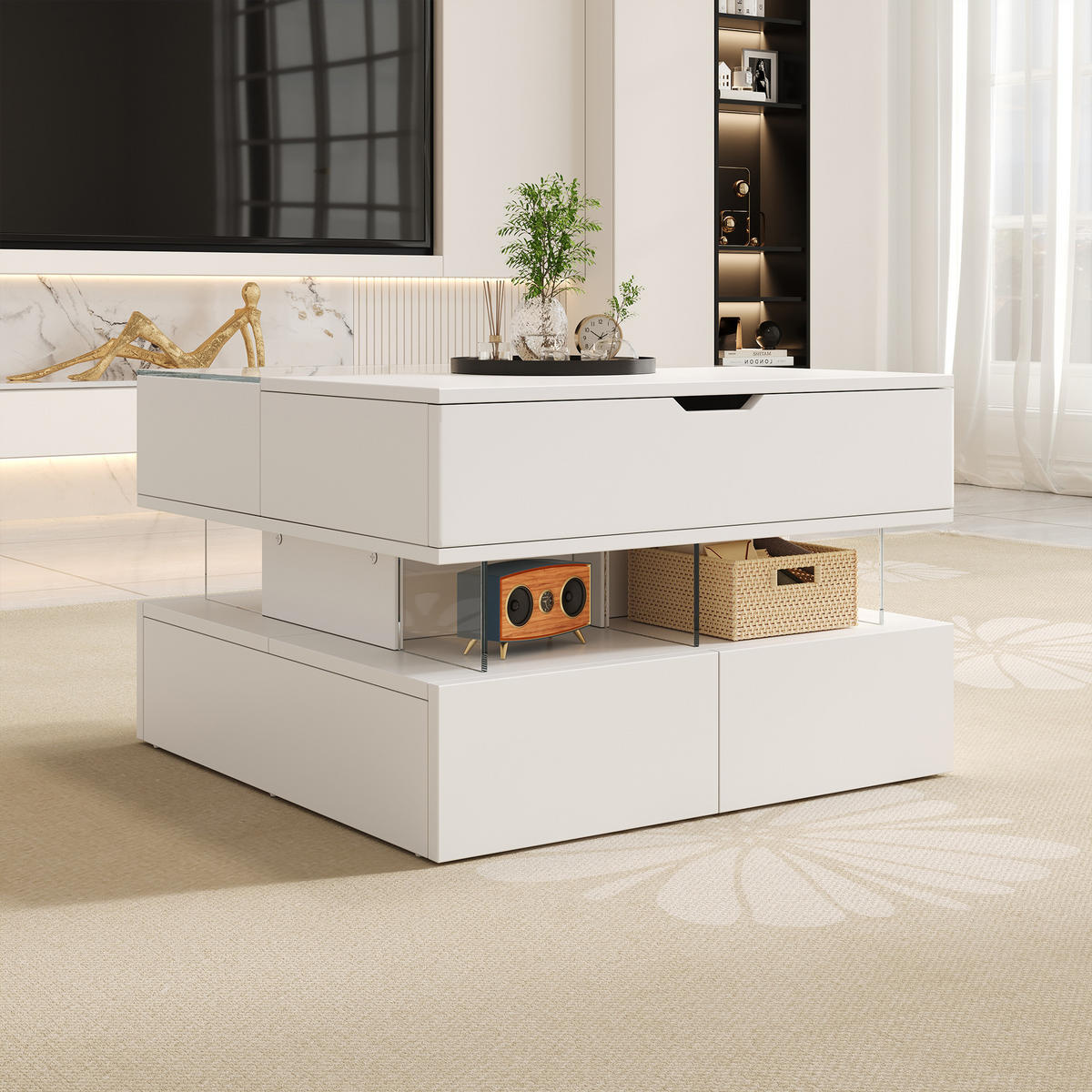 COUCHTISCH Höhenverstellbar 16 Farben Glas Acryl - Weiß, Holzwerkstoff (70/67/57cm) - FLIEKS