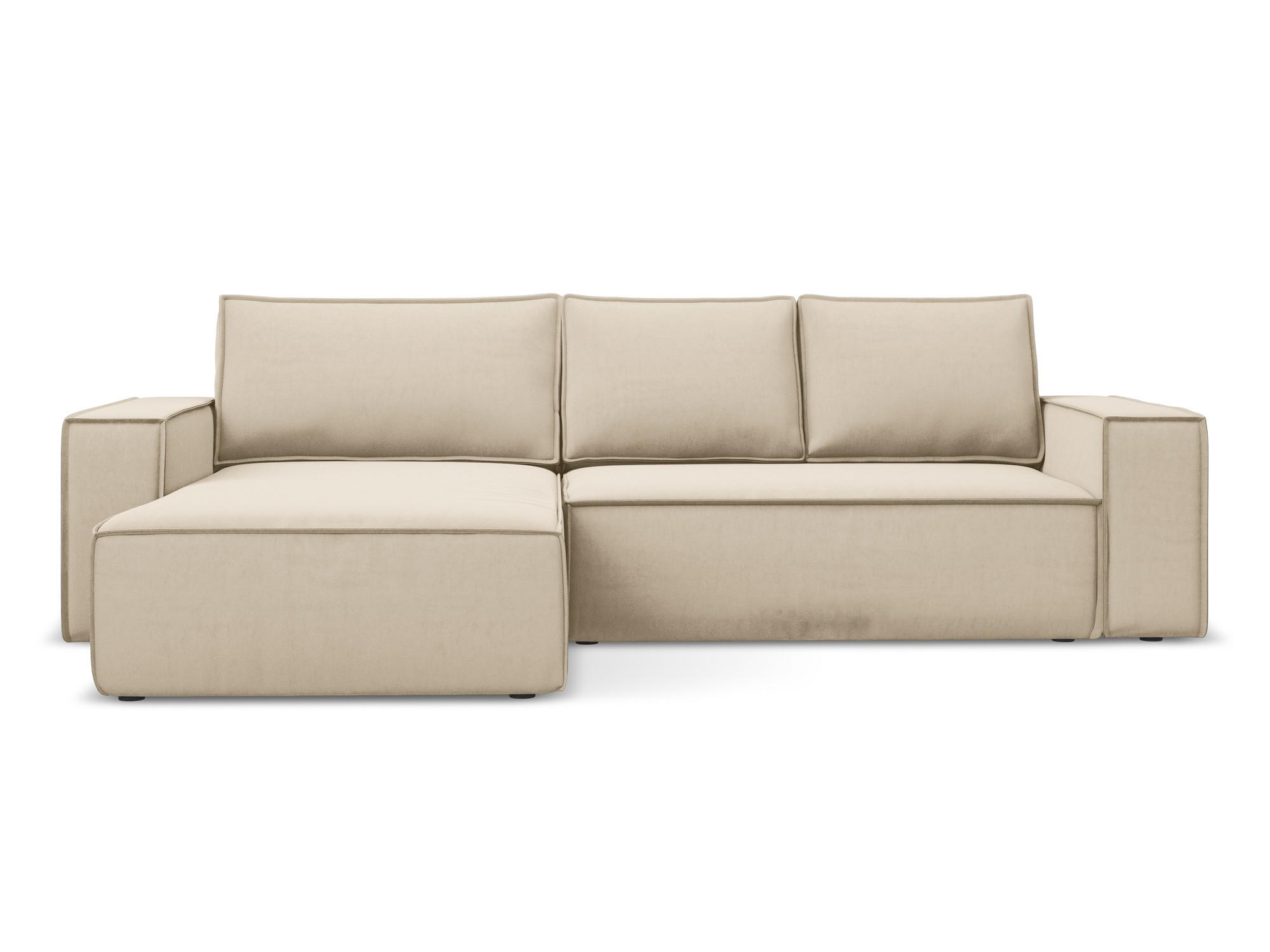 ECKSOFA mit Schlaffunktion Samt Stoff Beige - Beige/Creme, Kunststoff/Textil (185/290cm) - Makamii