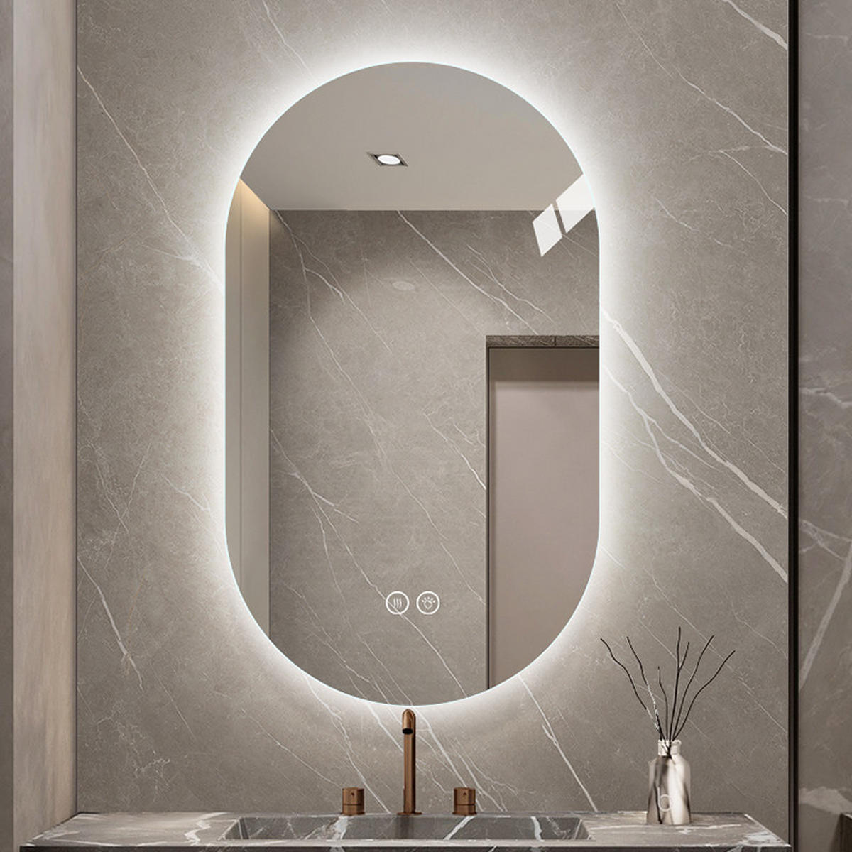 LED Badezimmerspiegel 60x90x3cm Silber, 3 Lichtfarben dimmbar mit Entspiegelung - Silberfarben, Glas (60/90/3cm) - Modfu