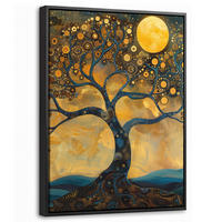 LEINWAND Bilder mit Rahmen - Baum - Mond - Blumen - Gold - Kunst - 30x40 - Orange, Textil (30/40cm) - MuchoWow
