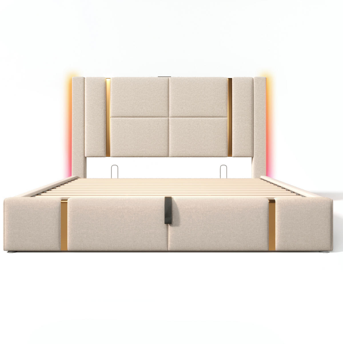 POLSTERBETT 180/200 cm Beige mit USB- und Type-C-Anschlüssen und LED-Beleuchtung - Beige, Textil (180/200cm) - OKWISH