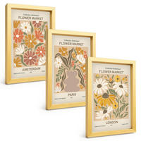 BILDER SET 3er Set - 20x30 cm Goldrahmen - Blumenmuster Amsterdam Paris London - Goldfarben, Kunststoff (20/30cm) - TULUP