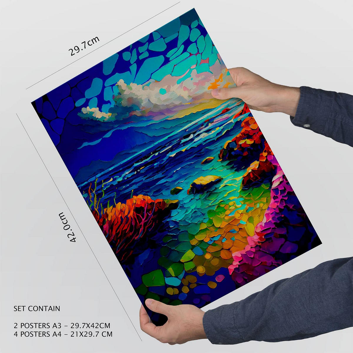 POSTER Set Mit 6 Berge Im Ölgemälde Stil A3 & A4 Rahmenlos - Klar, Papier (29/3cm) - Nacnic