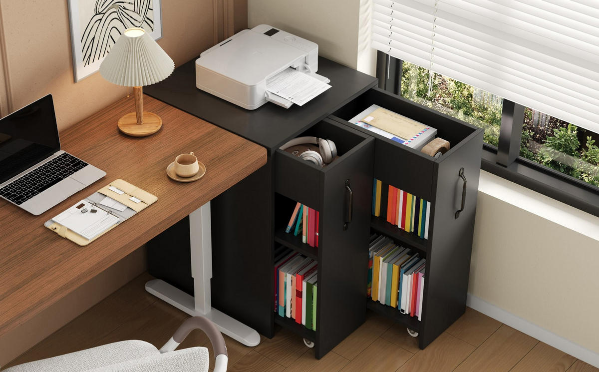SIDEBOARD 52/50/75 cm Schwarz aus Spanplatte mit Rollen - Schwarz, Holzwerkstoff (50/75/52cm) - OKMYHOME