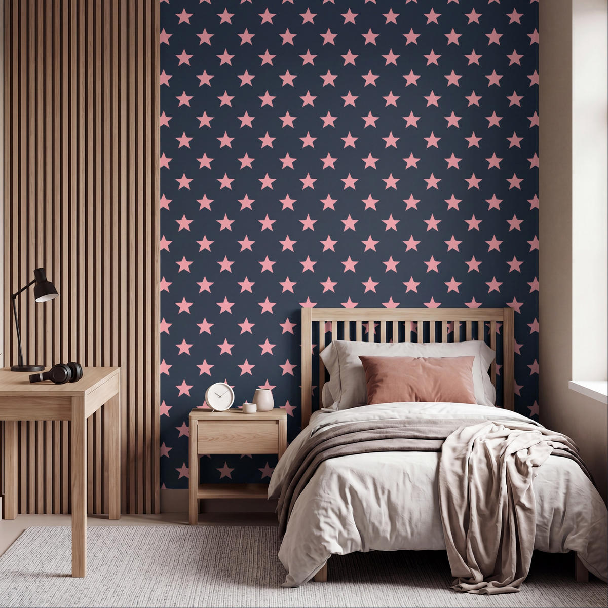 KINDERTAPETE - Muster - Sterne - Rosa - 160x200 cm - Anthrazit, Papier (160/200cm) - OnlyWow