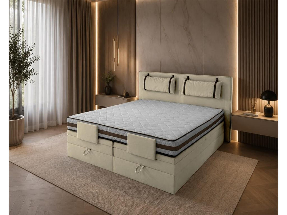 BOXSPRINGBETT 140x200 cm, PORTO, Bett mit elektrisch verstellbarem Lattenrost, Loser Matratze, Beige - Beige, Holz/Kunststoff (140/200cm) - Trada